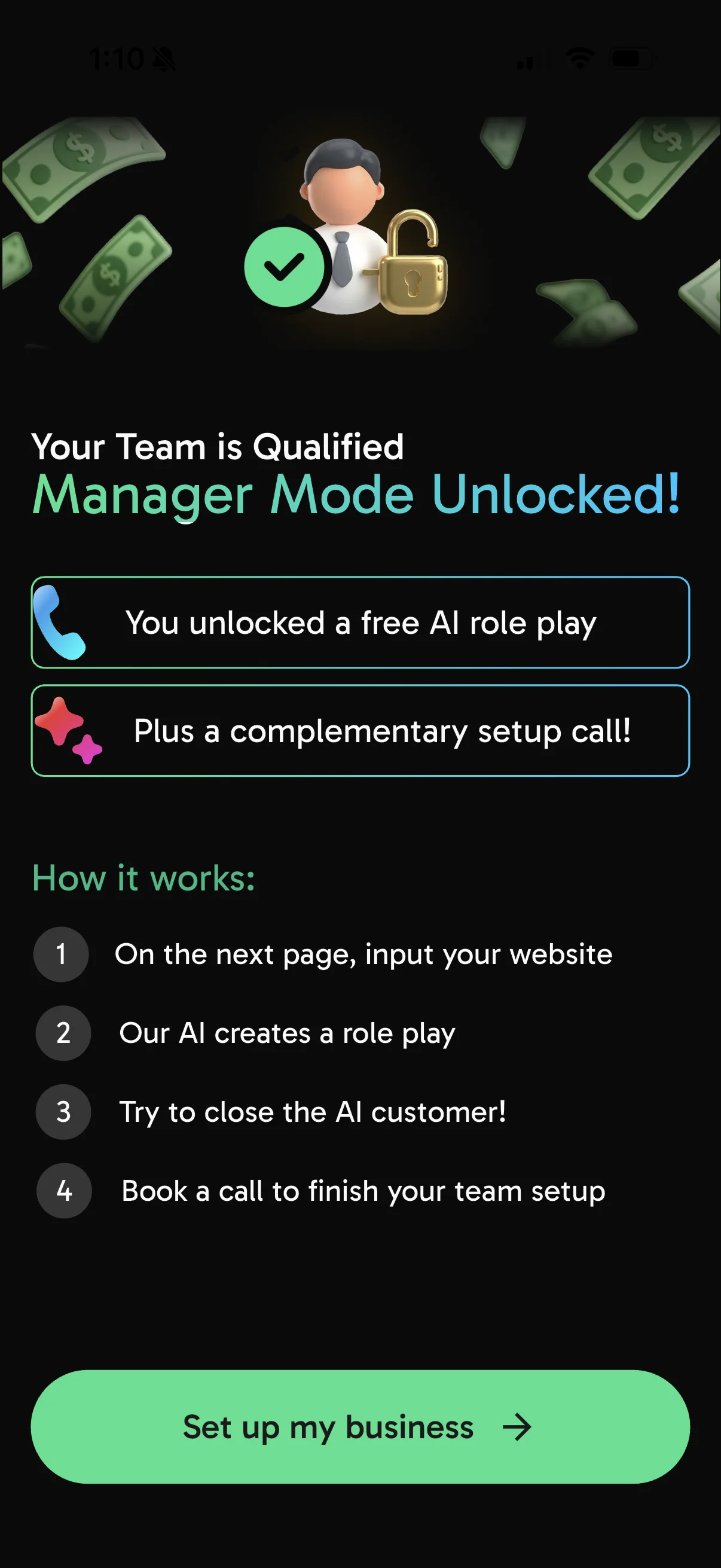 CloserCoach app — manager view of team call scores